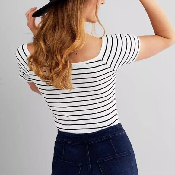 Red by BKE Striped Faux Henley Bodysuit - Picture 2 of 8